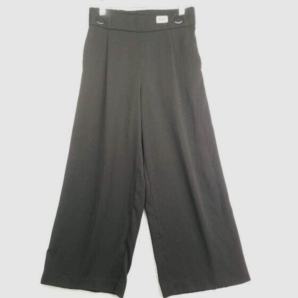 Zara TRF Collection Womens Black Pants Size Small Highrise Wide Leg Crop Buttons